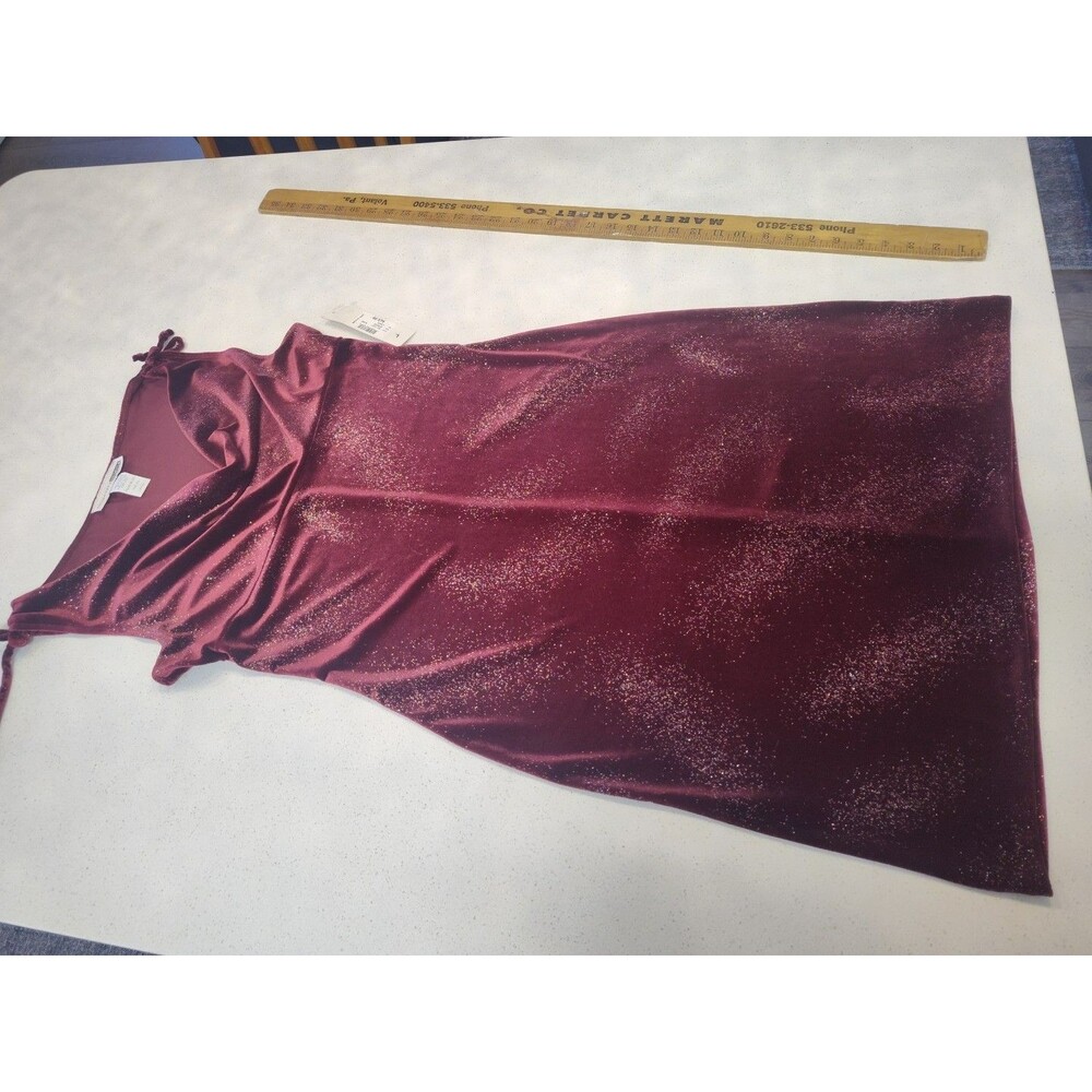 Necessary Objects Dress Large Red Stretch Velour Glitter Drape Neck Holiday NWT